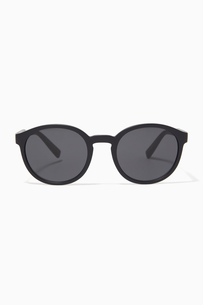 Matte Round Frame Sunglasses in Acetate, Black