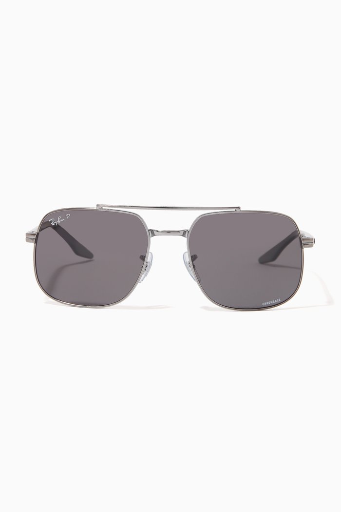 

Square Gunmetal Sunglasses in Metal, Silver