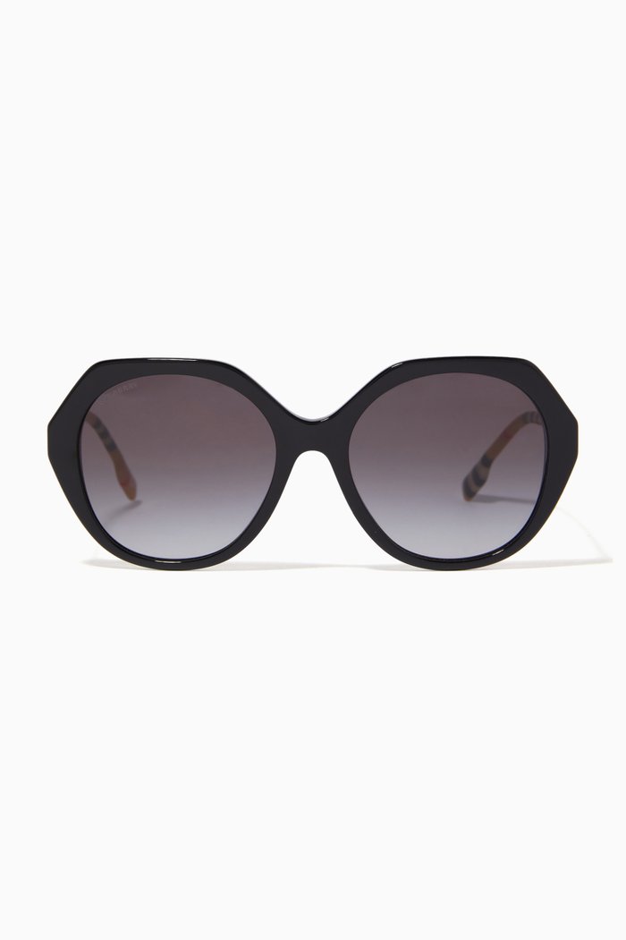 

Check Detail Round Frame Sunglasses in Bio-acetate, Black