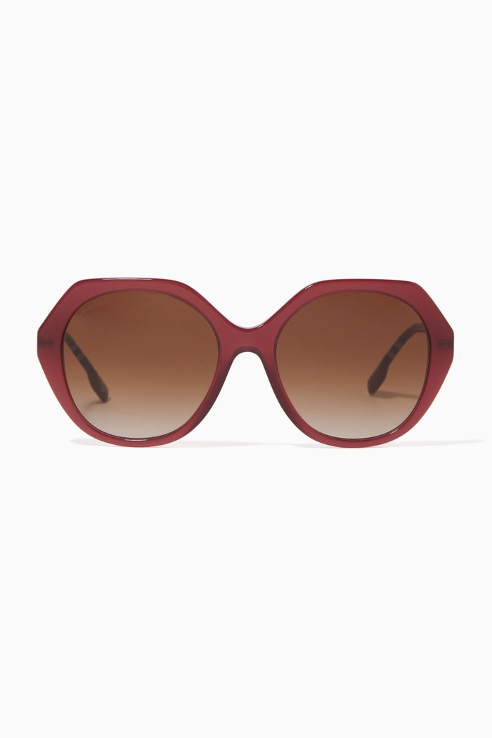 

Check Detail Round Frame Sunglasses in Bio-acetate, Red