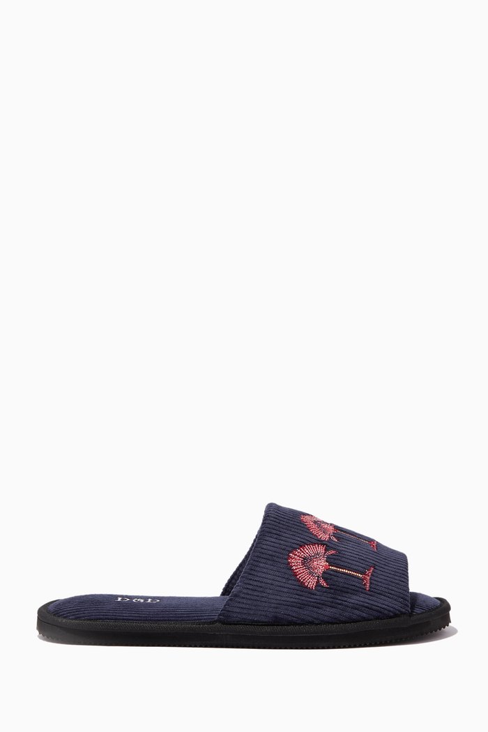 

Ravenala Embroidered Slippers in Corduory, Blue