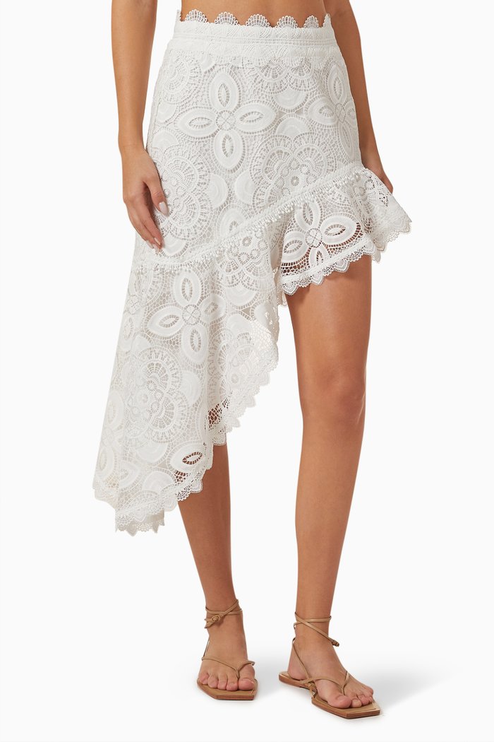 

Naranjo Asymmetric Skirt in Lace, White