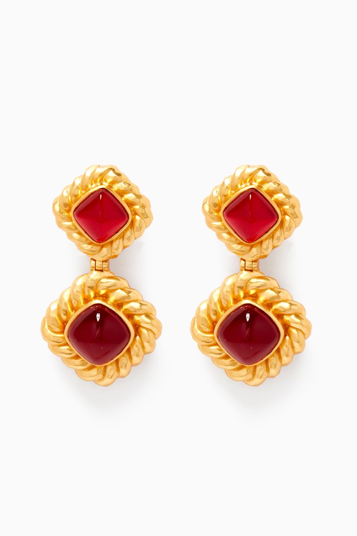 

Carlotta Clip Earrings in 24kt Gold-plated Brass, Red