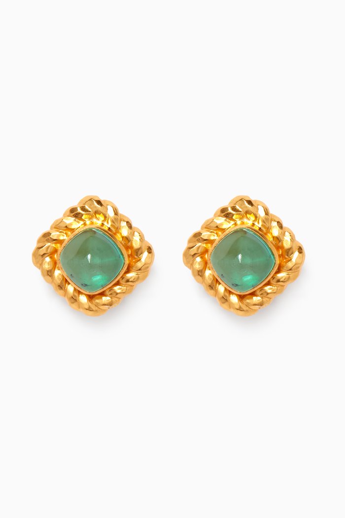

Antonia Clip Earrings in 24kt Gold-plated Brass, Green