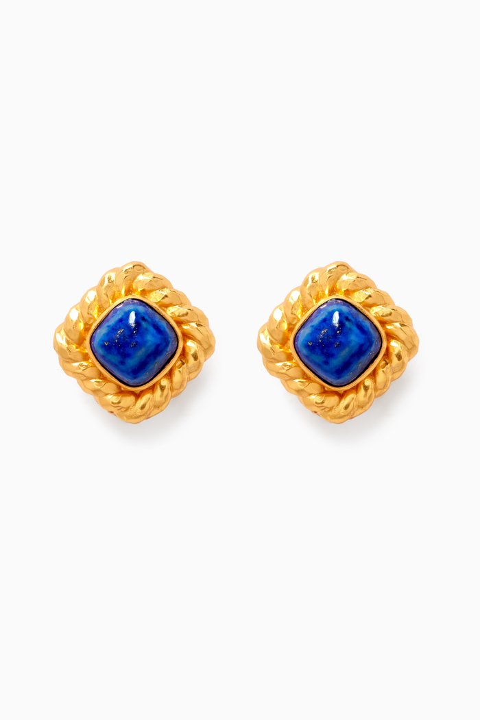 

Antonia Clip Earrings in 24kt Gold-plated Brass, Blue