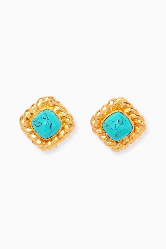 

Antonia Clip Earrings in 24kt Gold-plated Brass, Blue