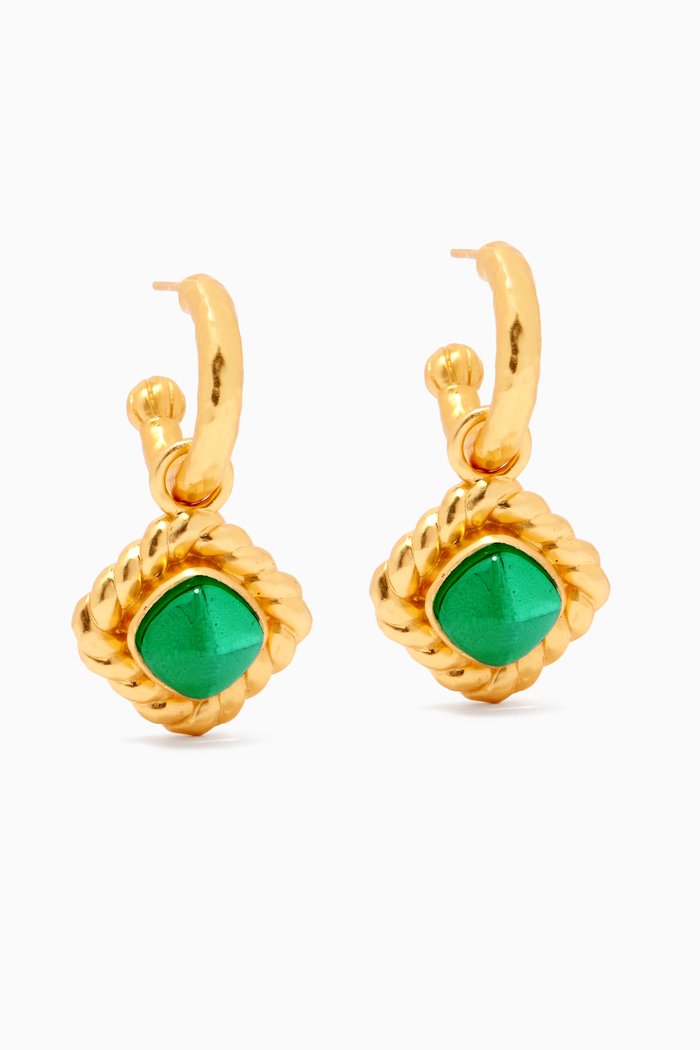 

Pia Hoop Earrings in 24kt Gold-plated Brass, Green