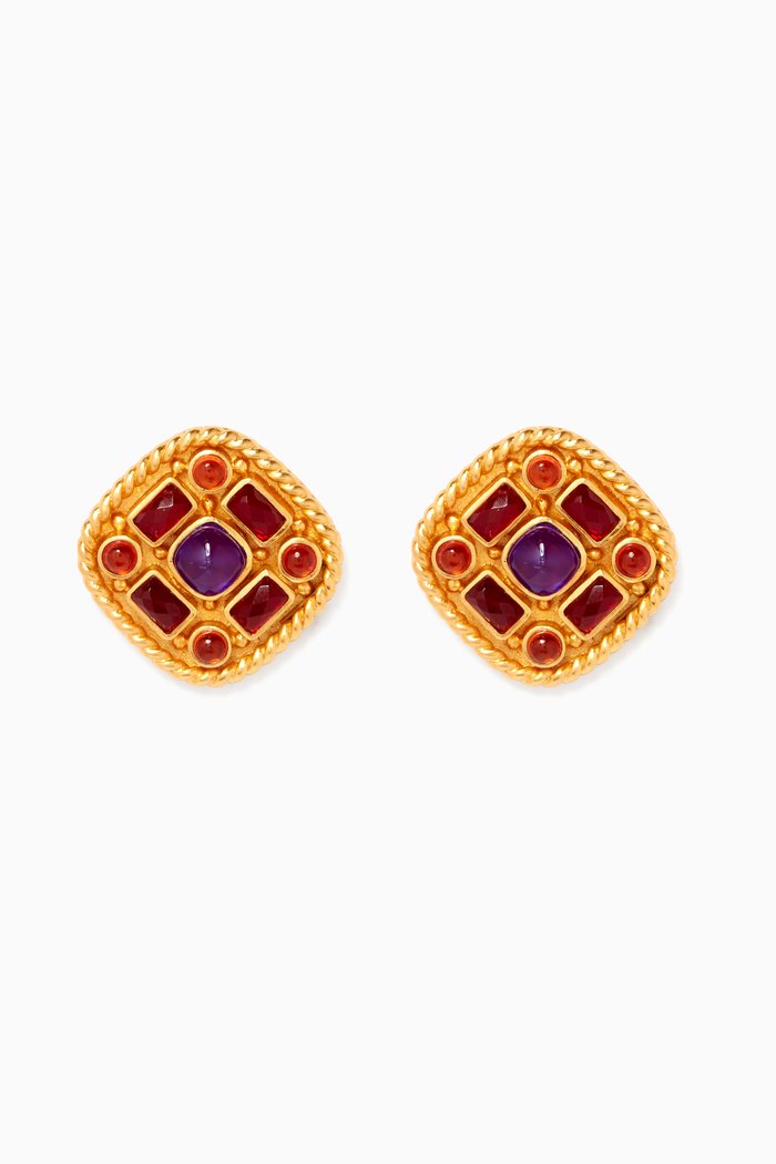 

Francesca Clip Earrings in 24kt Gold-plated Brass, Multicolour