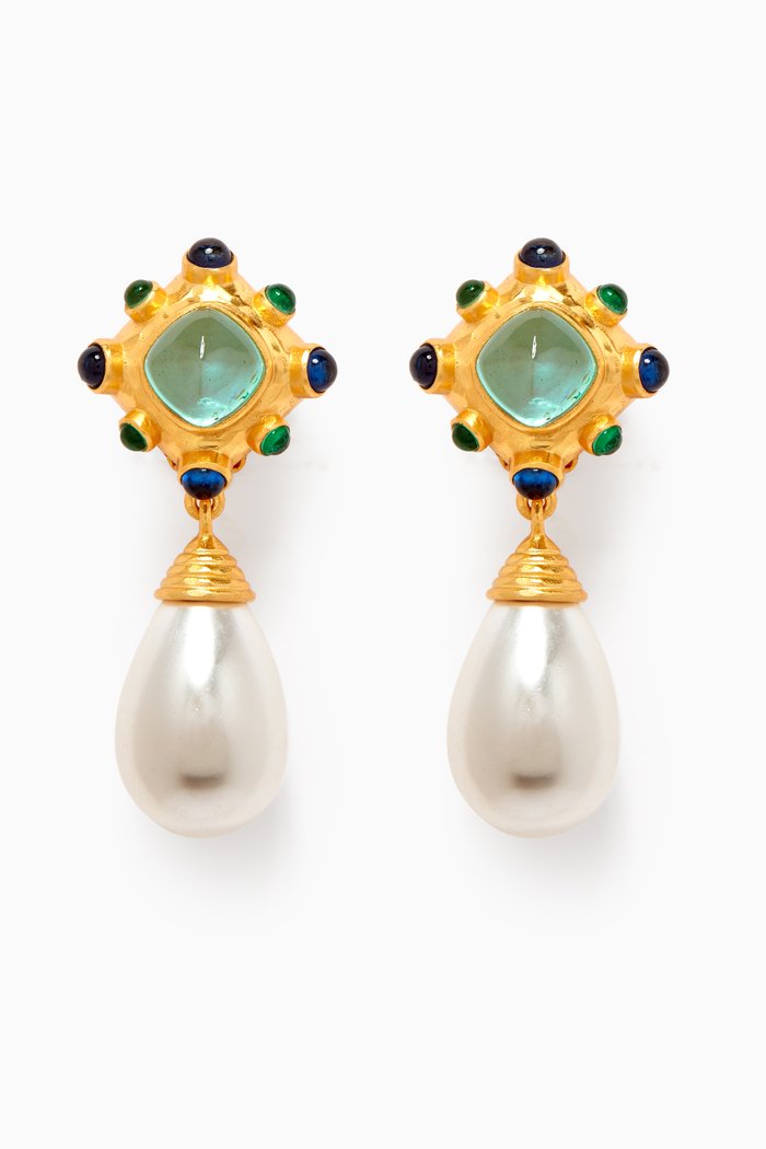 

Julia Clip Earrings in 24kt Gold-plated Brass, Green