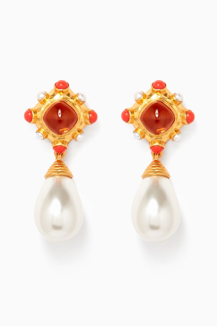 Julia Clip Earrings in 24kt Gold-plated Brass, Orange