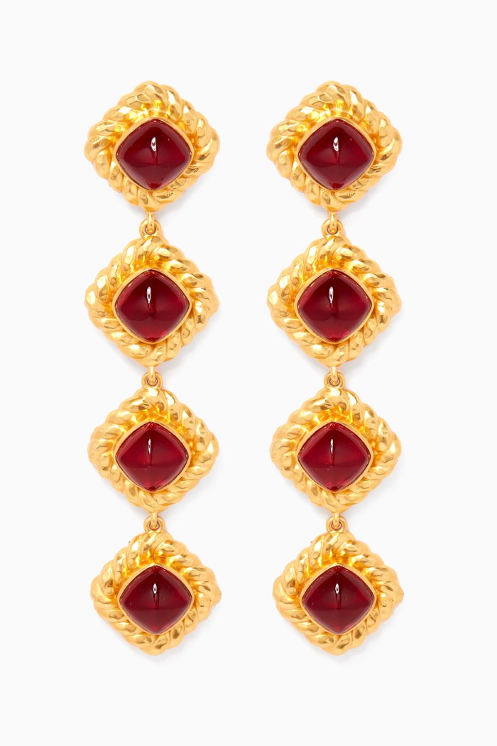

Annabella Clip Earrings in 24kt Gold-plated Brass, Red