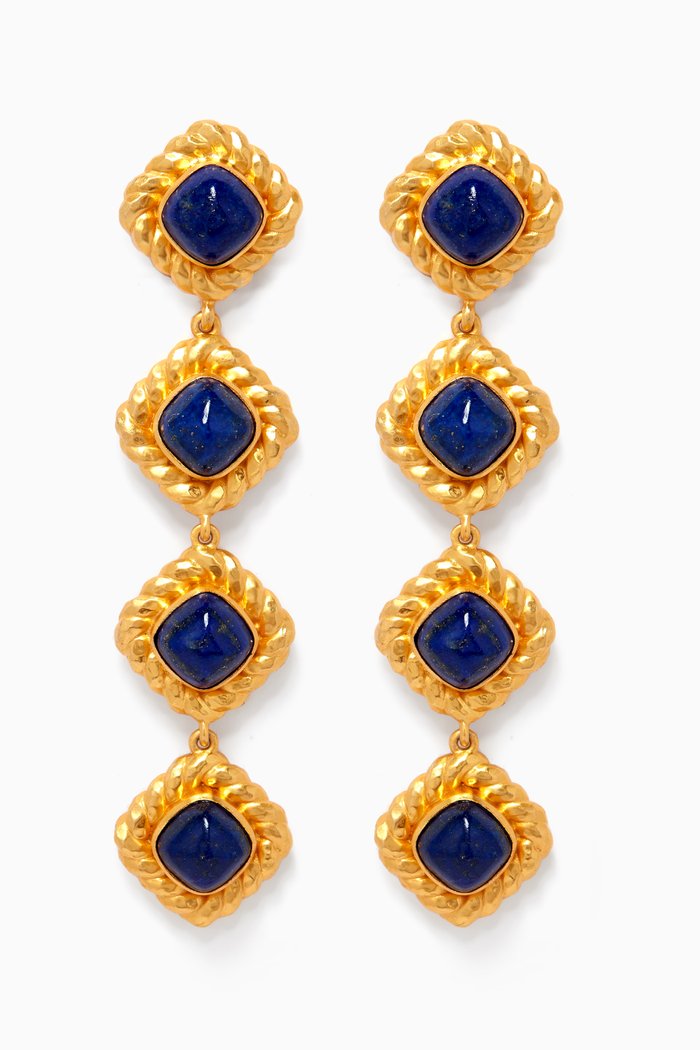 

Annabella Clip Earrings in 24kt Gold-plated Brass, Blue