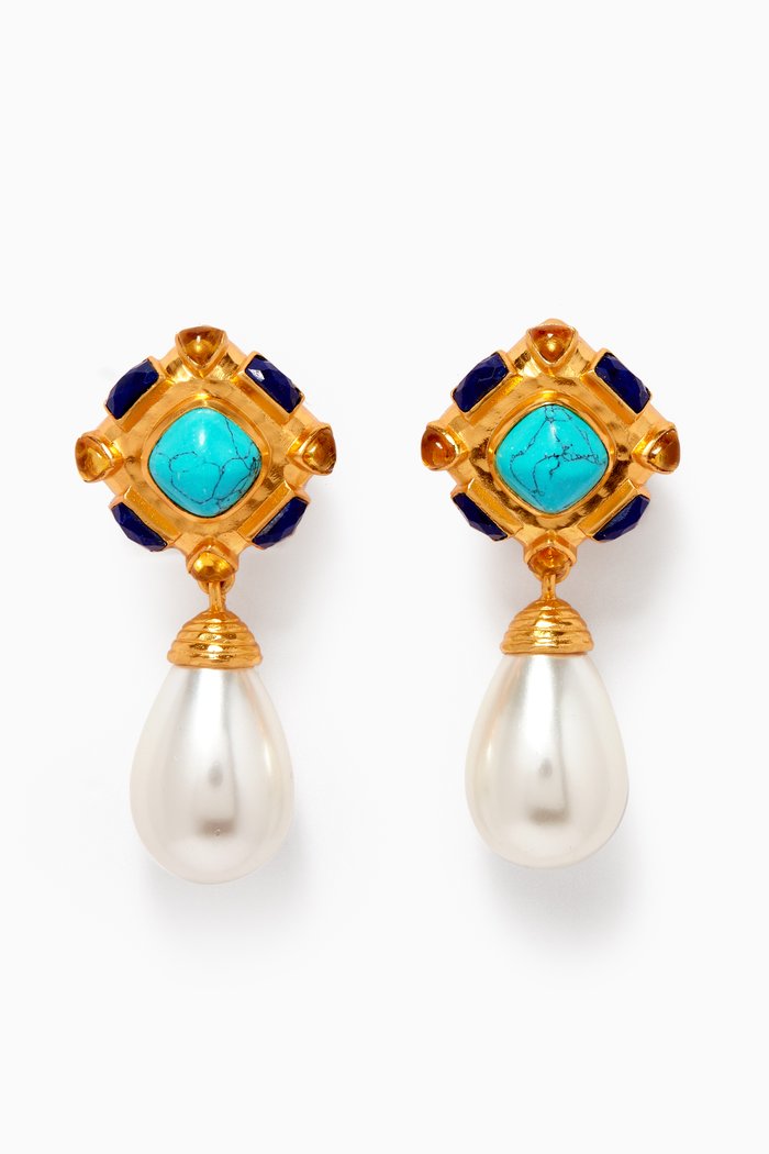 

Emilia Clip Earrings in 24kt Gold-plated Brass, Multicolour