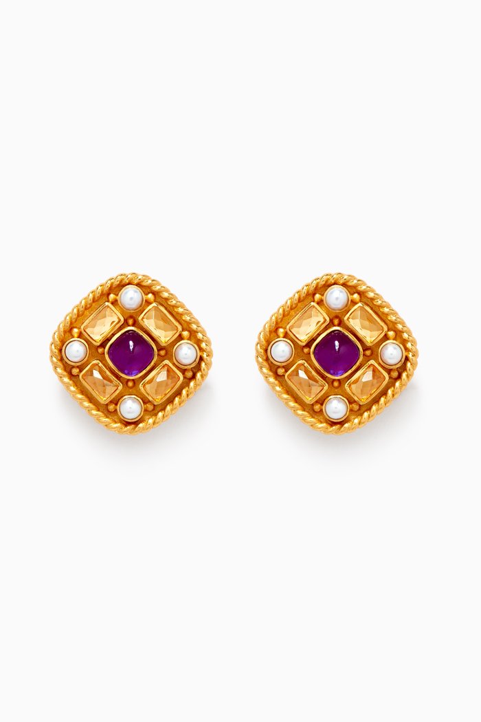 

Francesca Clip Earrings in 24kt Gold-plated Brass, Multicolour