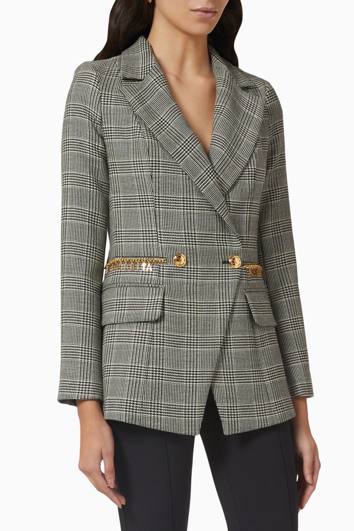 

Prince of Wales Check Jacket in Virgin Wool, Grey