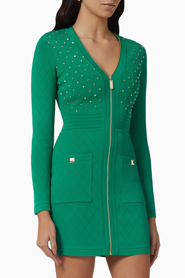 

Diamond Patterned Mini Dress in Viscose-blend, Green