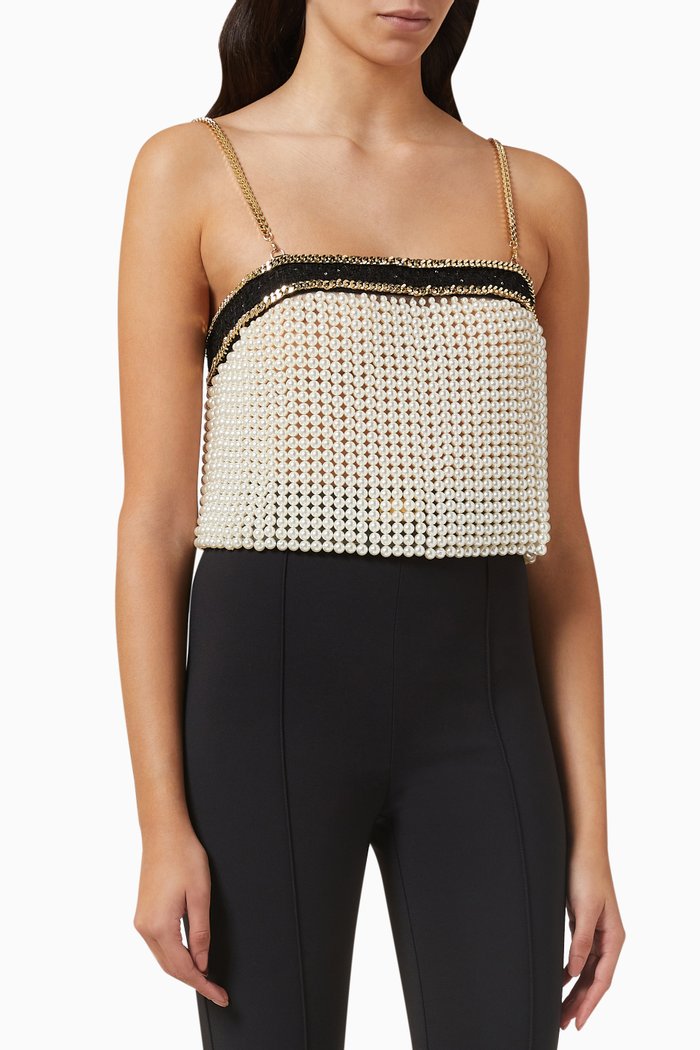

Pearl-embellished Bandeau Top, Black