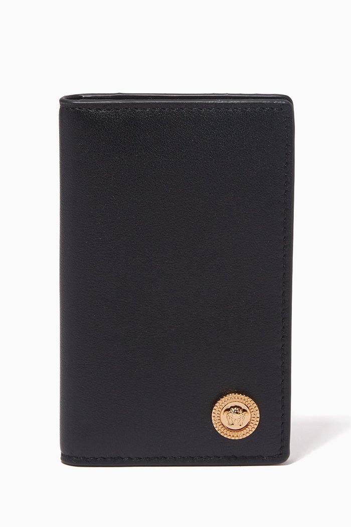 Medusa Biggie Bi-fold Card Holder in Leather, Black