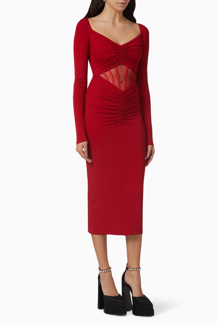 

Corset Midi Dress in Stretch Jersey, Red