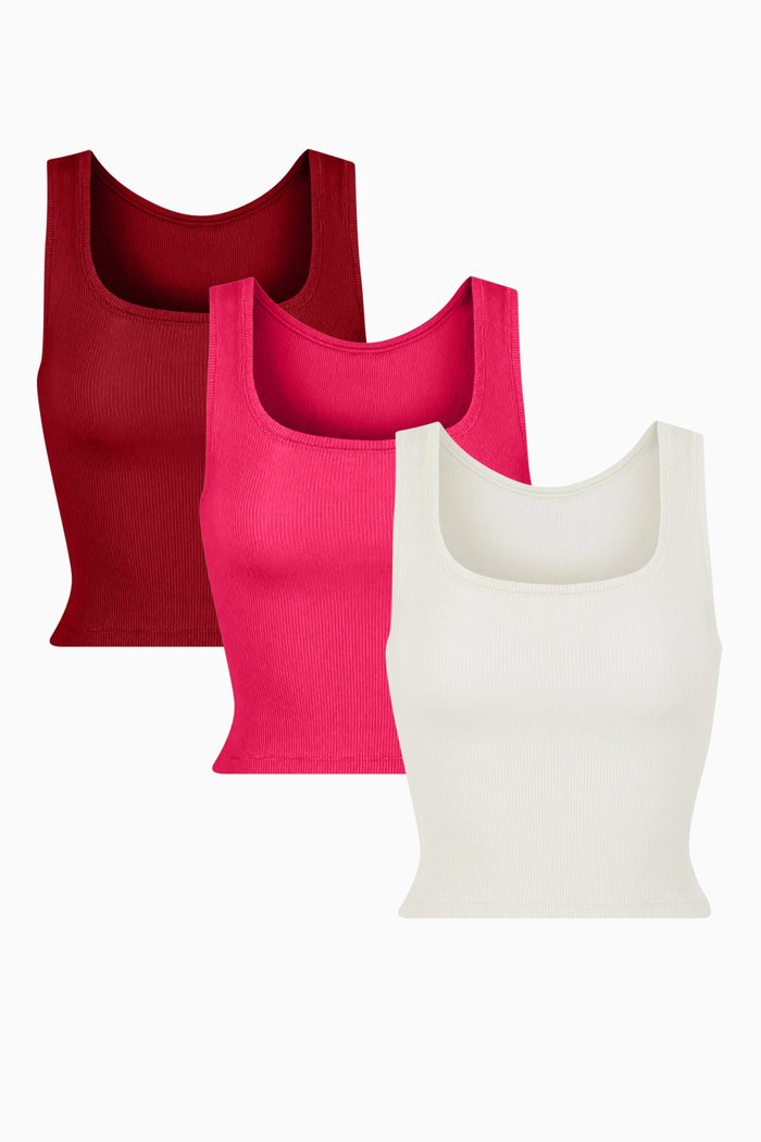 

Rib Tank in Cotton, Set of 3, Red