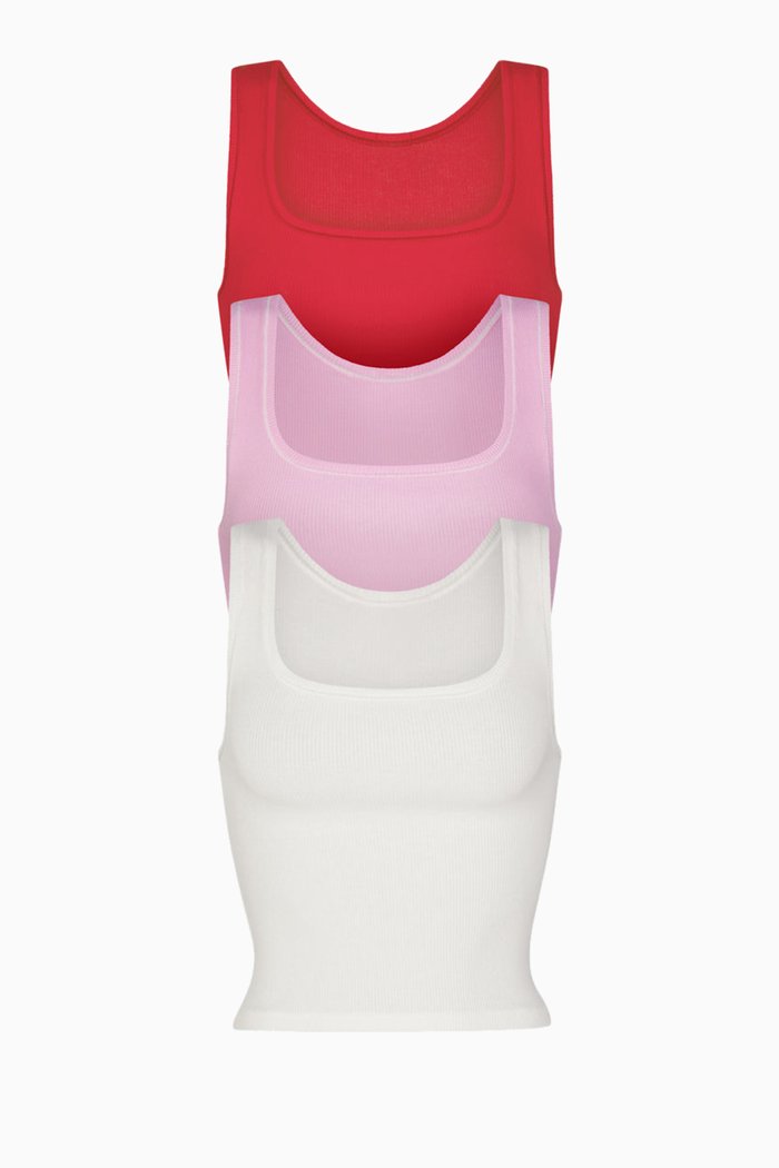 

Rib Tank in Cotton, Set of 3, Pink