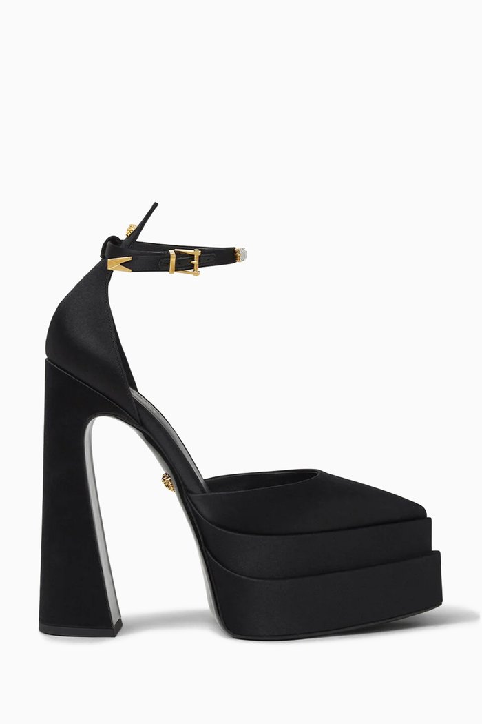

Aevitas Pointy 160 Platform Pumps in Satin, Black