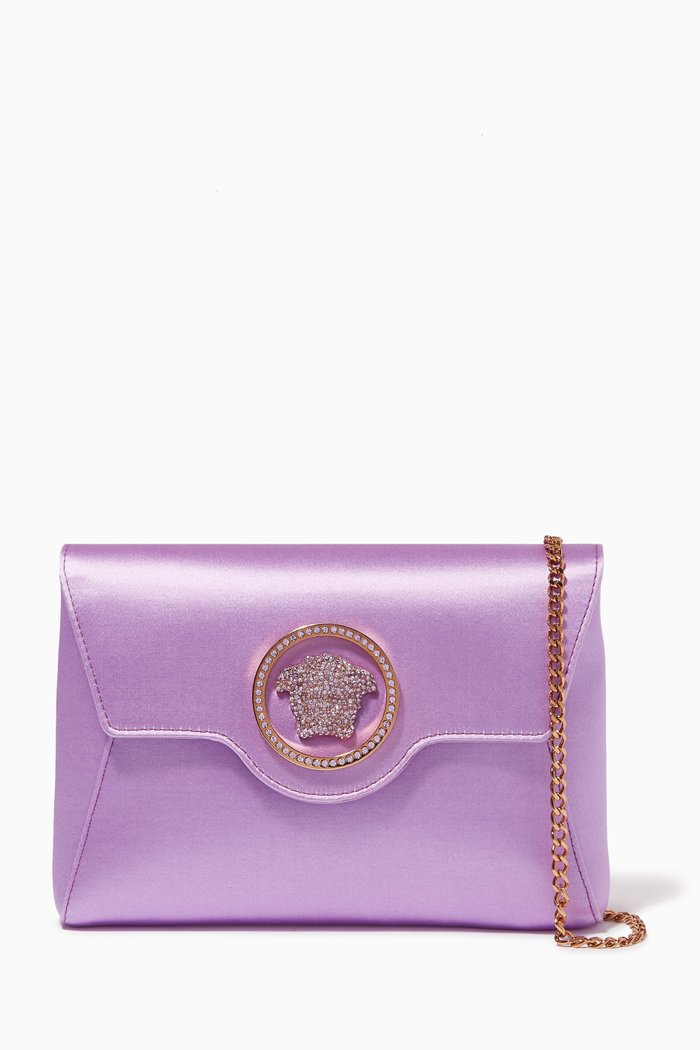 

La Medusa Crystal-embellished Envelope Clutch in Satin, Purple