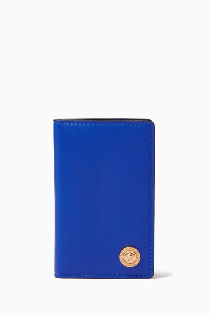 

Medusa Biggie Bi-fold Card Holder in Leather, Blue