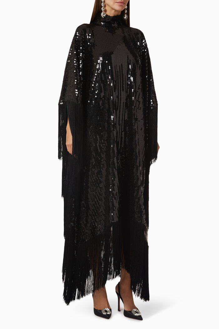 

Mrs Ross Disco Fringed Sequined Kaftan in Crepe, Black