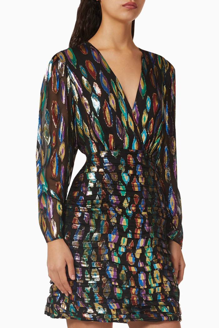 

Wrap-Front Mini Dress in Silk, Multicolour