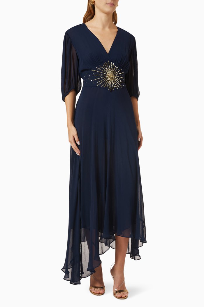 

Corrine Sequin Midi Dress in Viscose-crepe, Blue