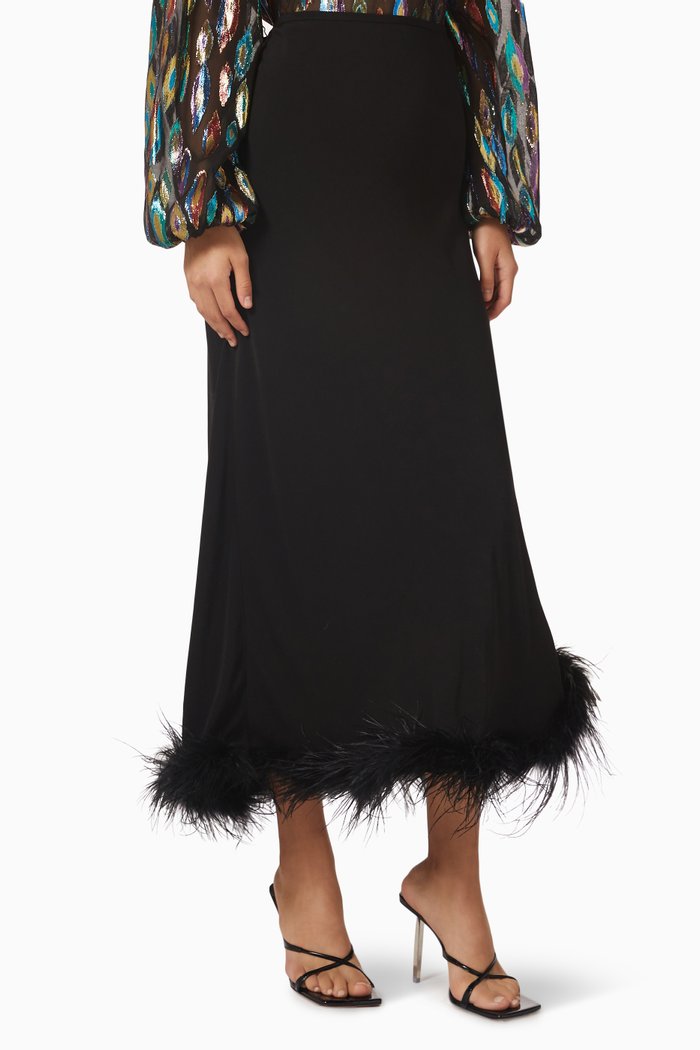 Kelly Midi Slip Skirt in Viscose, Black