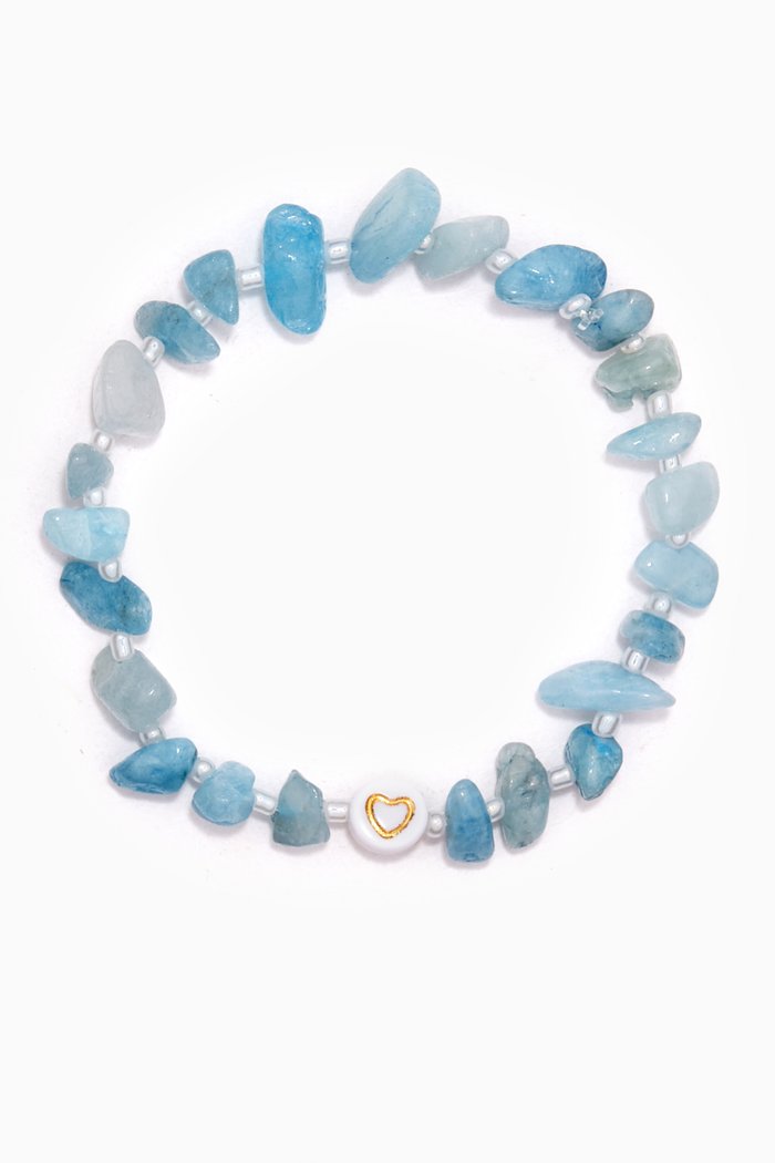 

Gold Heart Aquamarine Bracelet, Blue