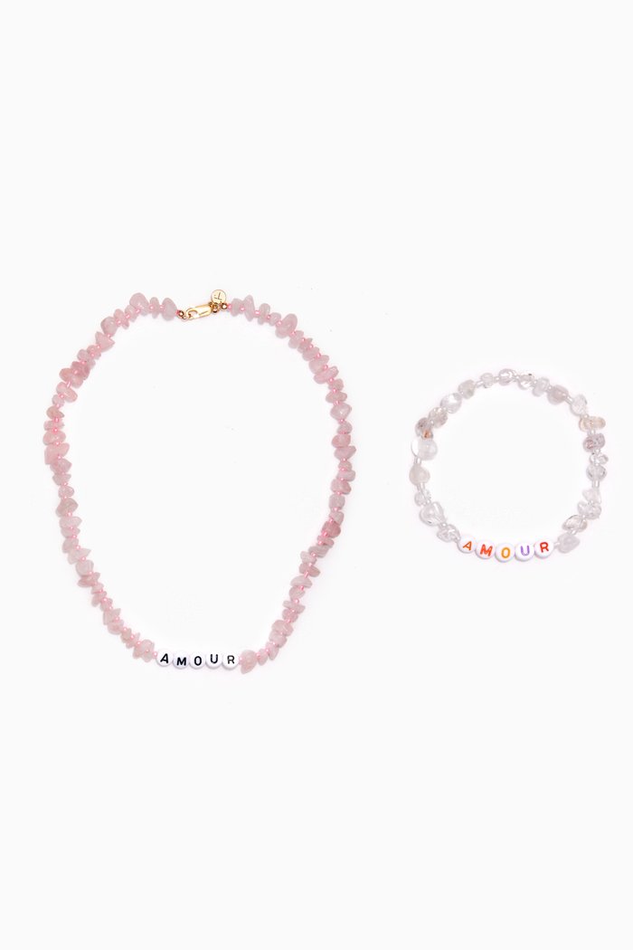 

Amour Rose Quartz & Clear Quartz Crystal Healing Set, Pink