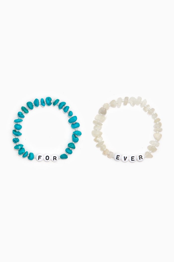 

For Ever Turquoise & Moonstone Bracelet, Set of 2, Blue
