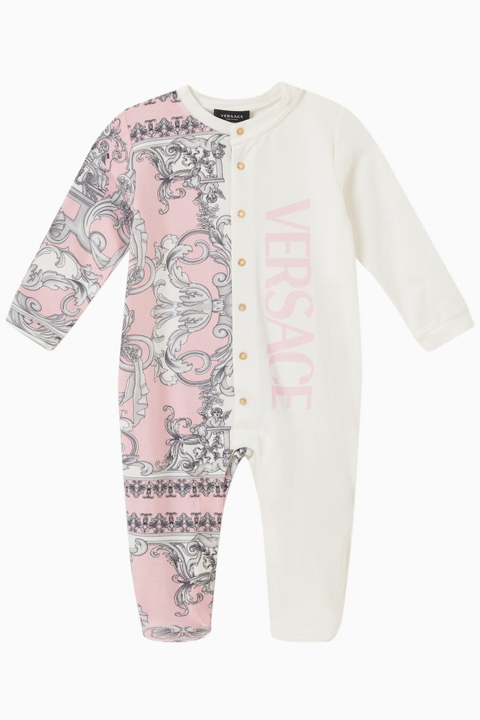 

Silver Baroque Baby Sleepsuit in Cotton, Pink