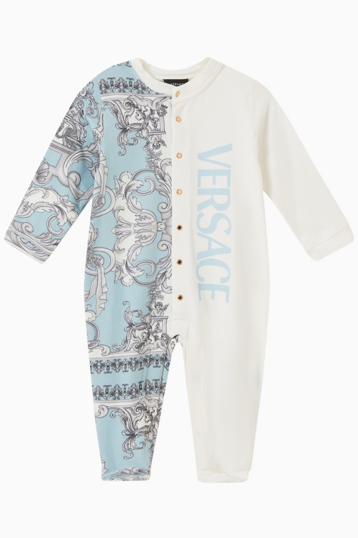 

Silver Baroque Baby Sleepsuit in Cotton, Blue