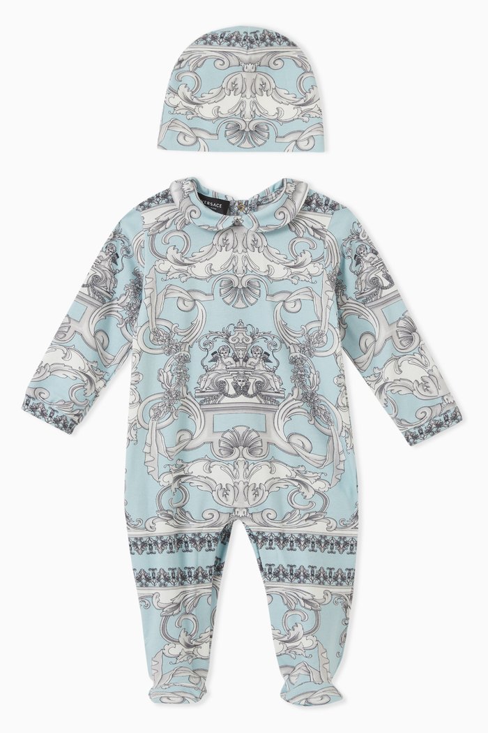 Barocco Sleepsuit Set in Cotton, Blue