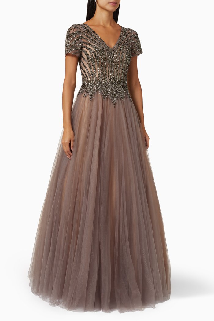 

Crystal-embroidered Gown in Tulle, Neutral