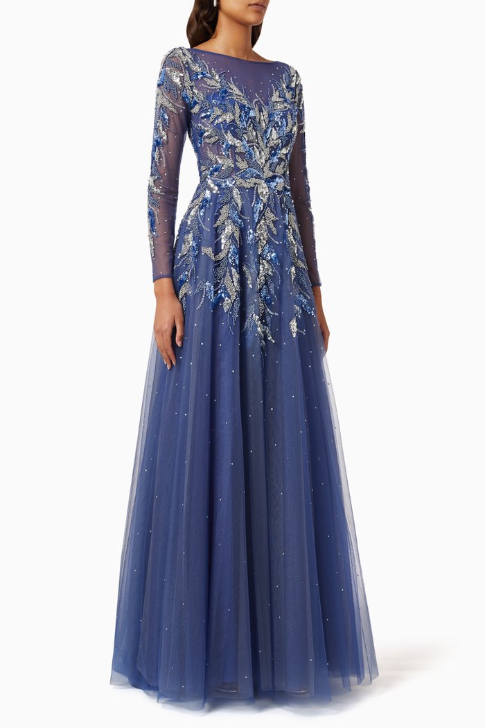 

Crystal Mesh Gown in Tulle, Blue
