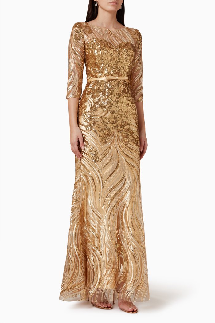 

Sequin-embellished Maxi Dress, Gold