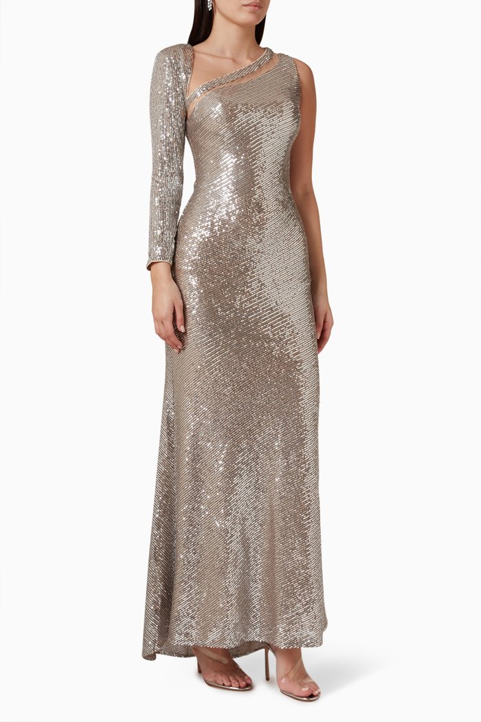 

Sequin-embellished Maxi Dress, Silver