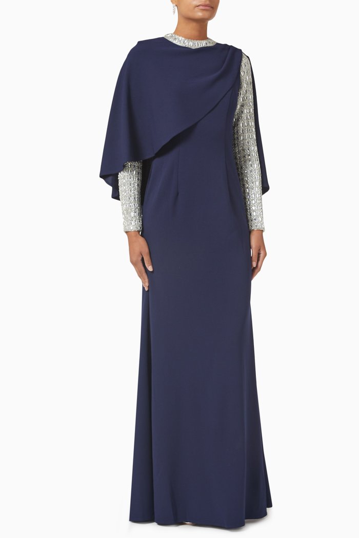 

Crystal-embellished Cape Gown, Blue