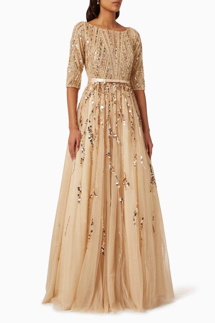 

Sequin-embroidery Gown in Tulle, Gold