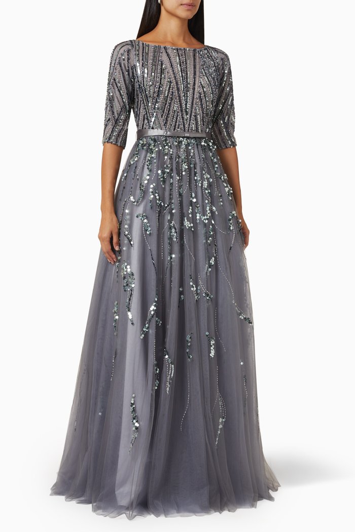 

Sequin-embroidery Gown in Tulle, Grey