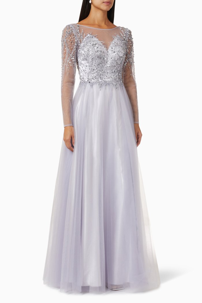 

Embroidered Gown in Tulle, Silver