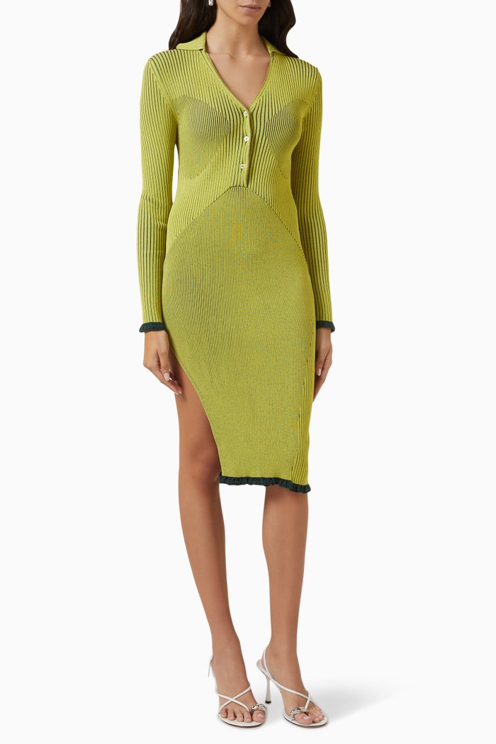

Slit Midi Dress in Ribbed Knit, Yellow