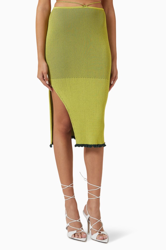 

Slit Midi Skirt in Ribbed Knit, Yellow
