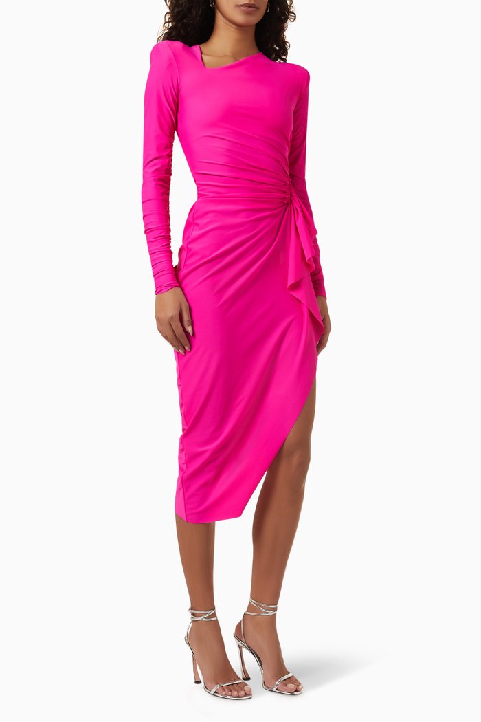 

Asymmetric Midi Dress in Spandex, Pink