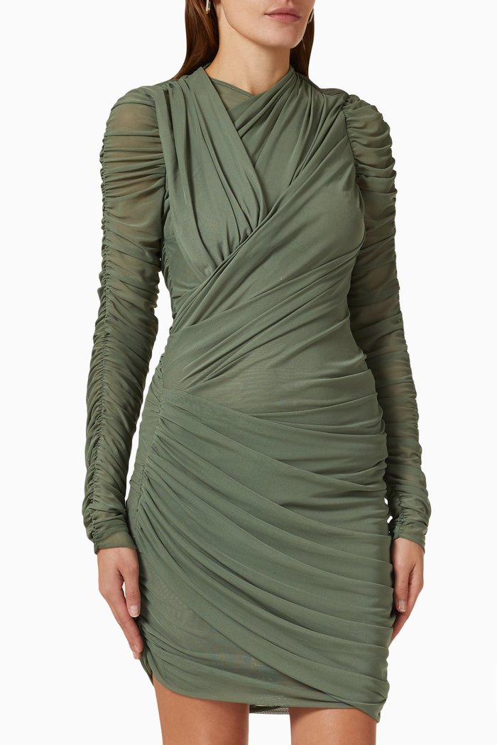 

Ruched Mini Dress in Crepe, Green